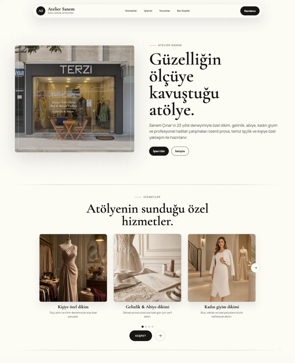 Atelier Sanem made-to-measure tailoring atelier website homepage