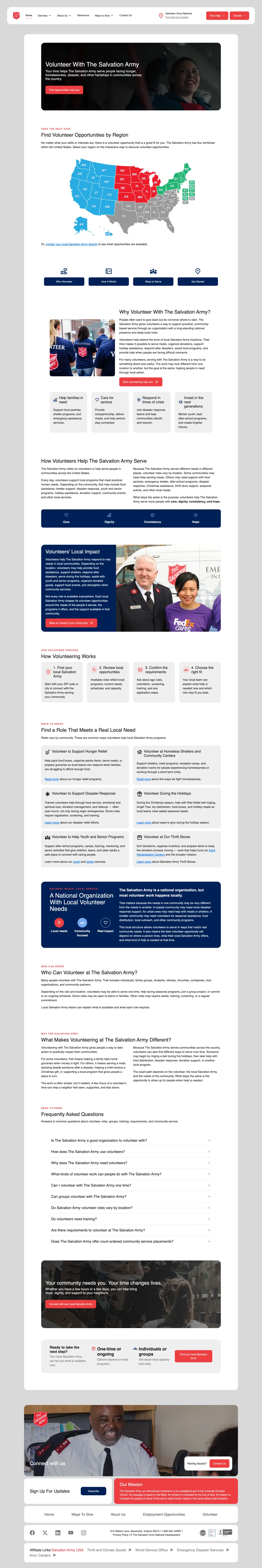 The Salvation Army USA volunteer sign-up page